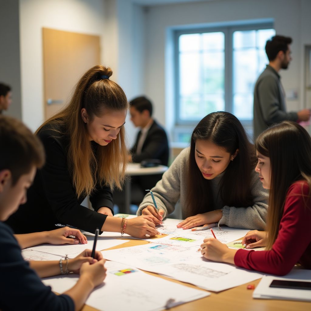 Estudiantes colaborando en un proyecto de diseño